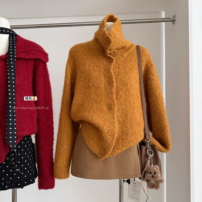 韩系氛围感圈圈纱高领毛衣外套