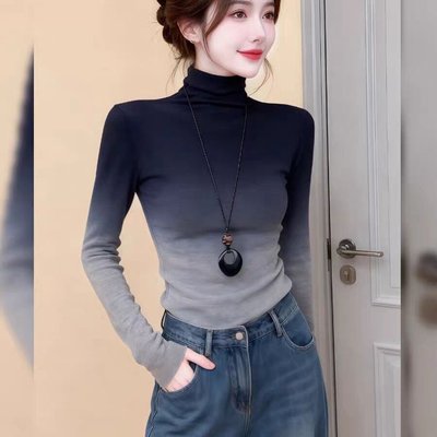 渐变色短款高领修身内搭打底针织衫上衣2025秋冬新款独特韩系女装