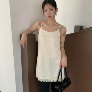 已出货 叠穿背心裙 蕾丝拼接吊带连衣裙显瘦中长款