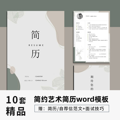 设计师简历模板艺术生应届毕业生个人求职原创莫兰迪个性时尚word