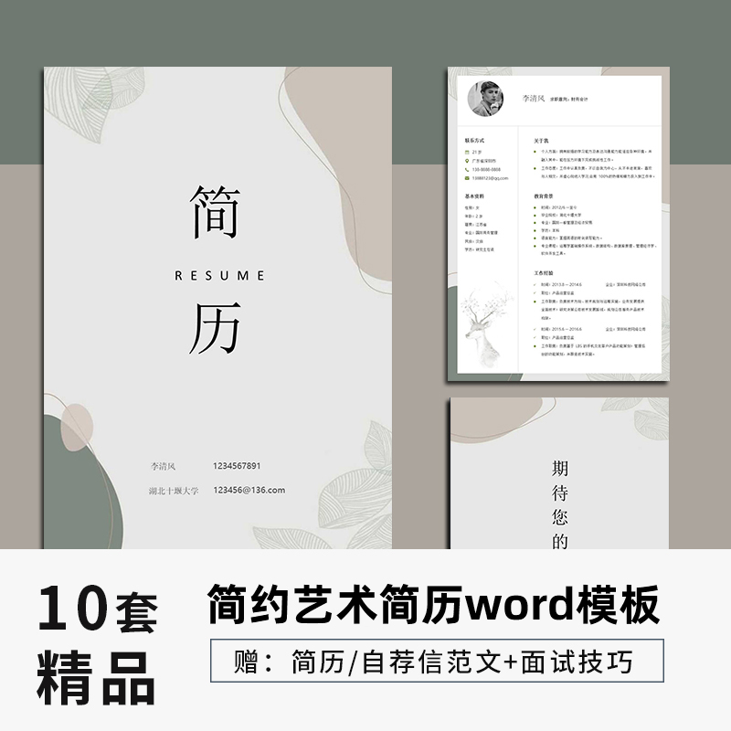 大学生求职个人简历模板word简约莫兰迪应届生工作面试应聘电子版