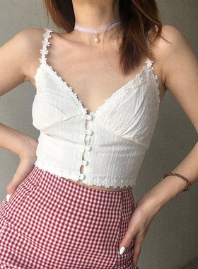 BM法式复古超仙花边刺绣束腰内搭2025春夏白色短裤吊带小背心女