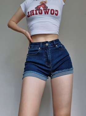 版型炒鸡好推荐!!辣妹紧身包臀牛仔短裤女夏显瘦性感高腰卷边a字