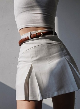 A妹美式复古灰色西装半身裙学院风辣妹高腰包臀裙防走光百褶短裙