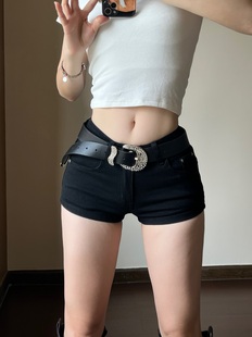 含腰带潮 包臀热裤 LOCKDOWN美式 百搭辣妹性感低腰紧身弹力牛仔短裤