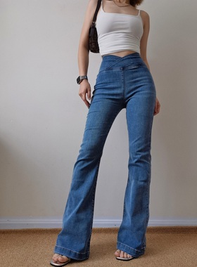 辣妹交叉微喇叭牛仔裤女装夏季新款高腰显瘦拖地直筒裤裤子ins潮