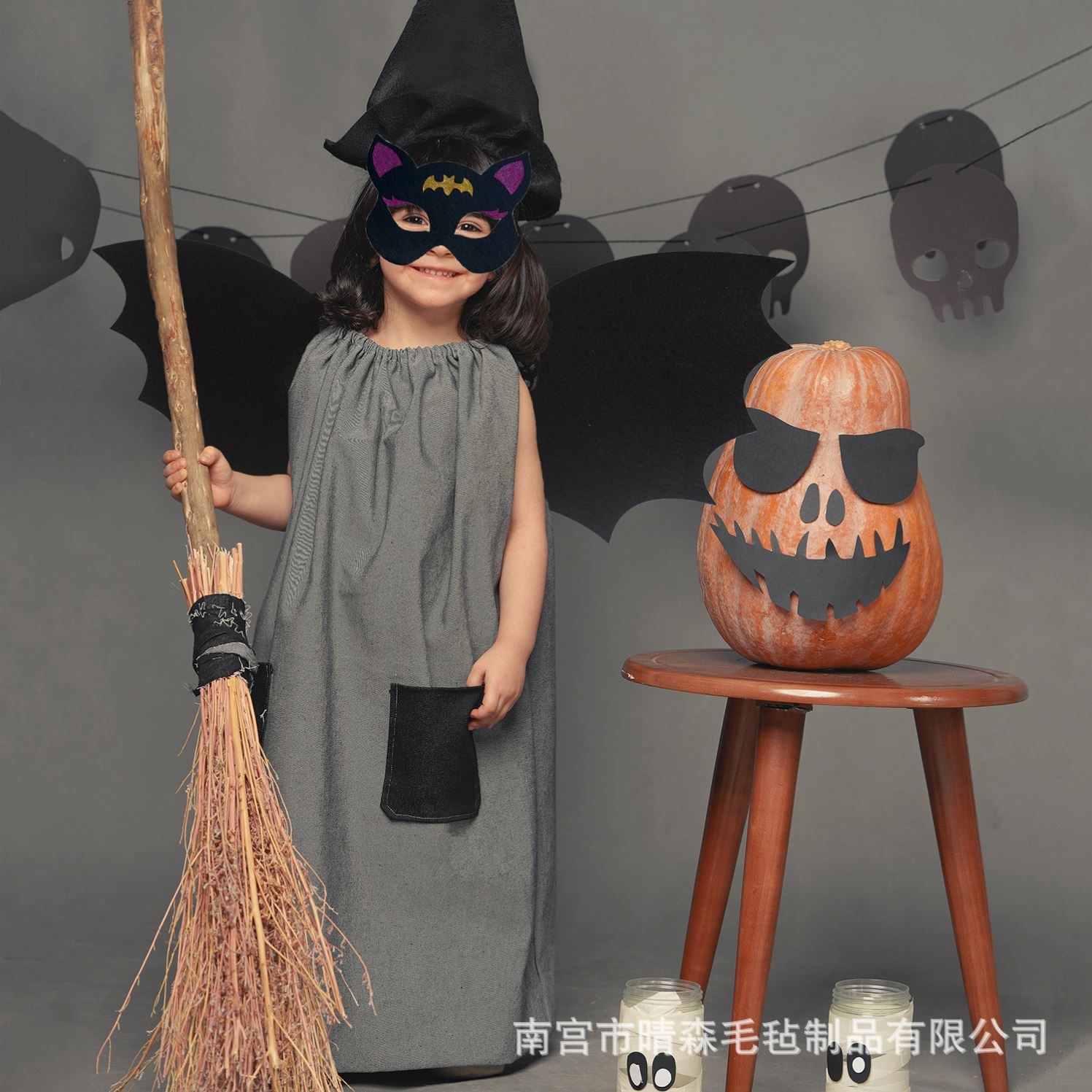 万圣节蝙蝠翅膀面具儿童cos服装扮吸血鬼套装幼儿活动表演道具服