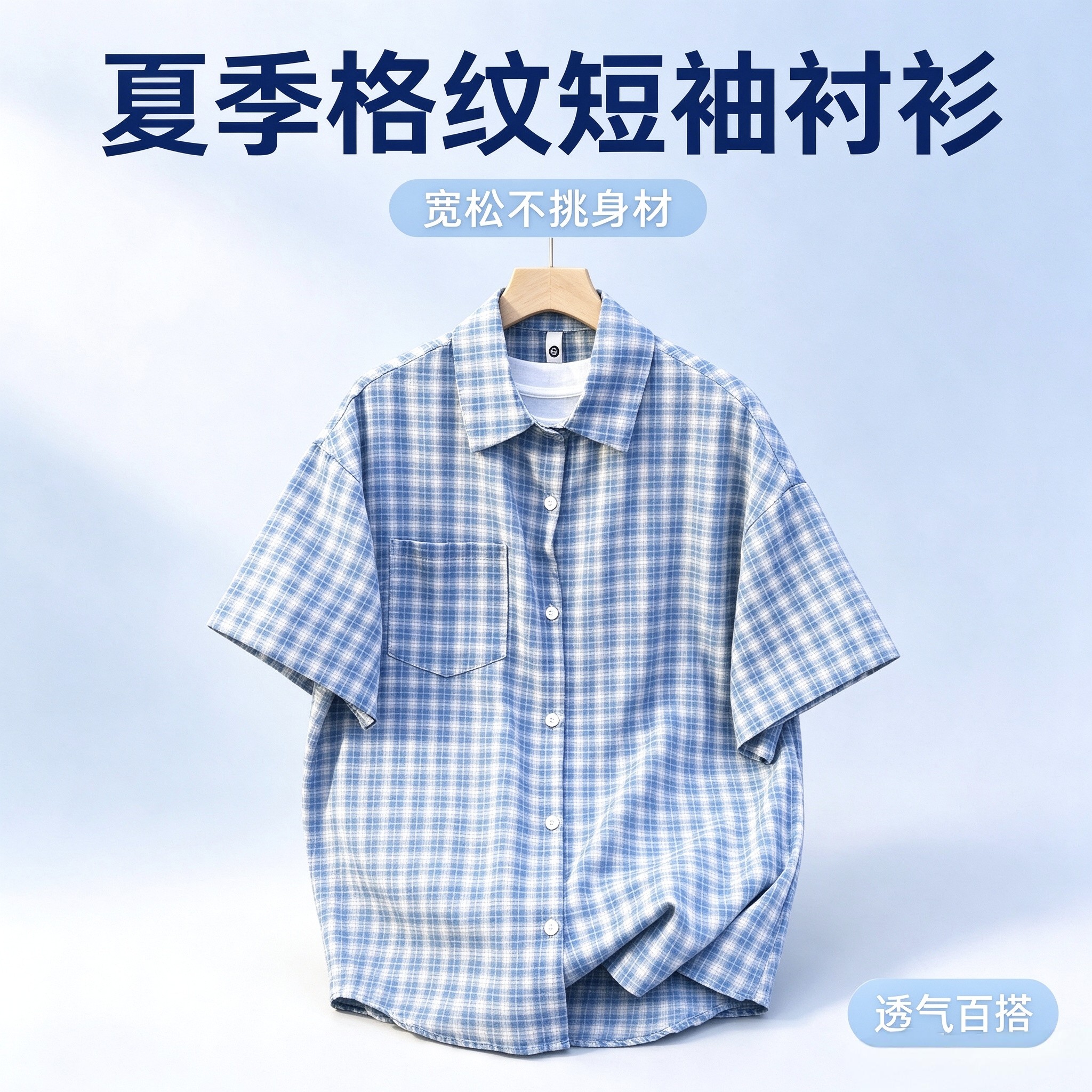 日系复古格子短袖宽松衬衫男夏季