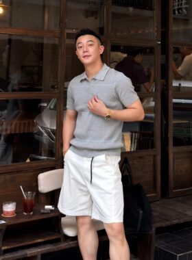 老钱风坑条条纹短袖POLO衫男