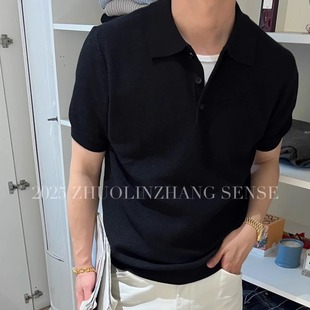 短袖 痞帅风针织polo衫 柔软纯色男式 ZHUOLINZHANG老钱风混纺棉夏季