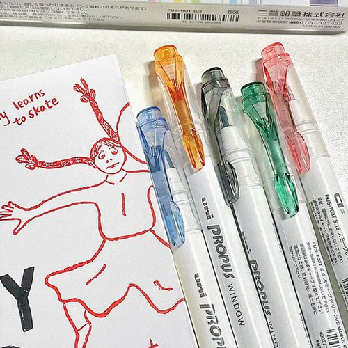 三菱双头荧光笔透明可视窗记号笔
