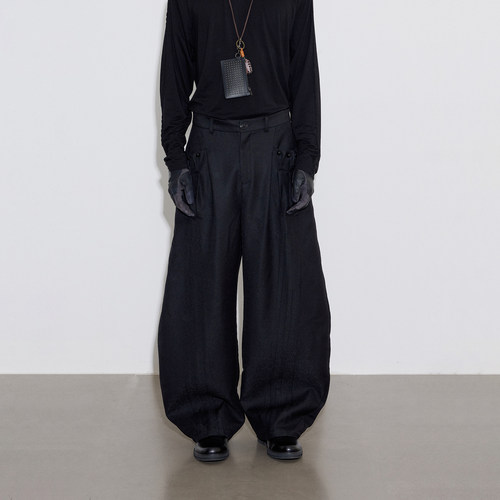 SoleMass Pioneer 立体压褶阔腿裤 暗纹面料 钉珠设计 先锋弯刀裤