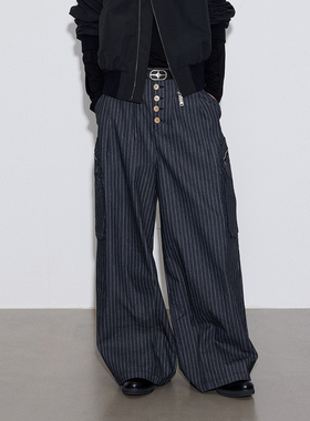SoleMass STRIPES WORK PANTS 条纹牛仔裤 宽松挺廓 排扣工装长裤