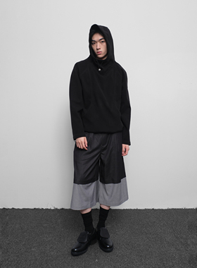 SoleMass HOODED CROP 裁剪连帽卫衣 下摆抽绳 黑色百搭立领上衣