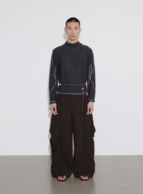 SoleMass Slanted collar 斜领明线针织长袖 针织上衣 褶皱领口