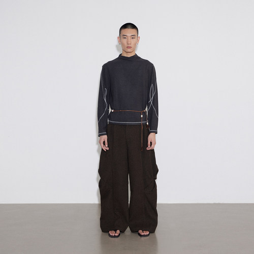 SoleMass Slanted collar 斜领明线针织长袖 针织上衣 褶皱领口