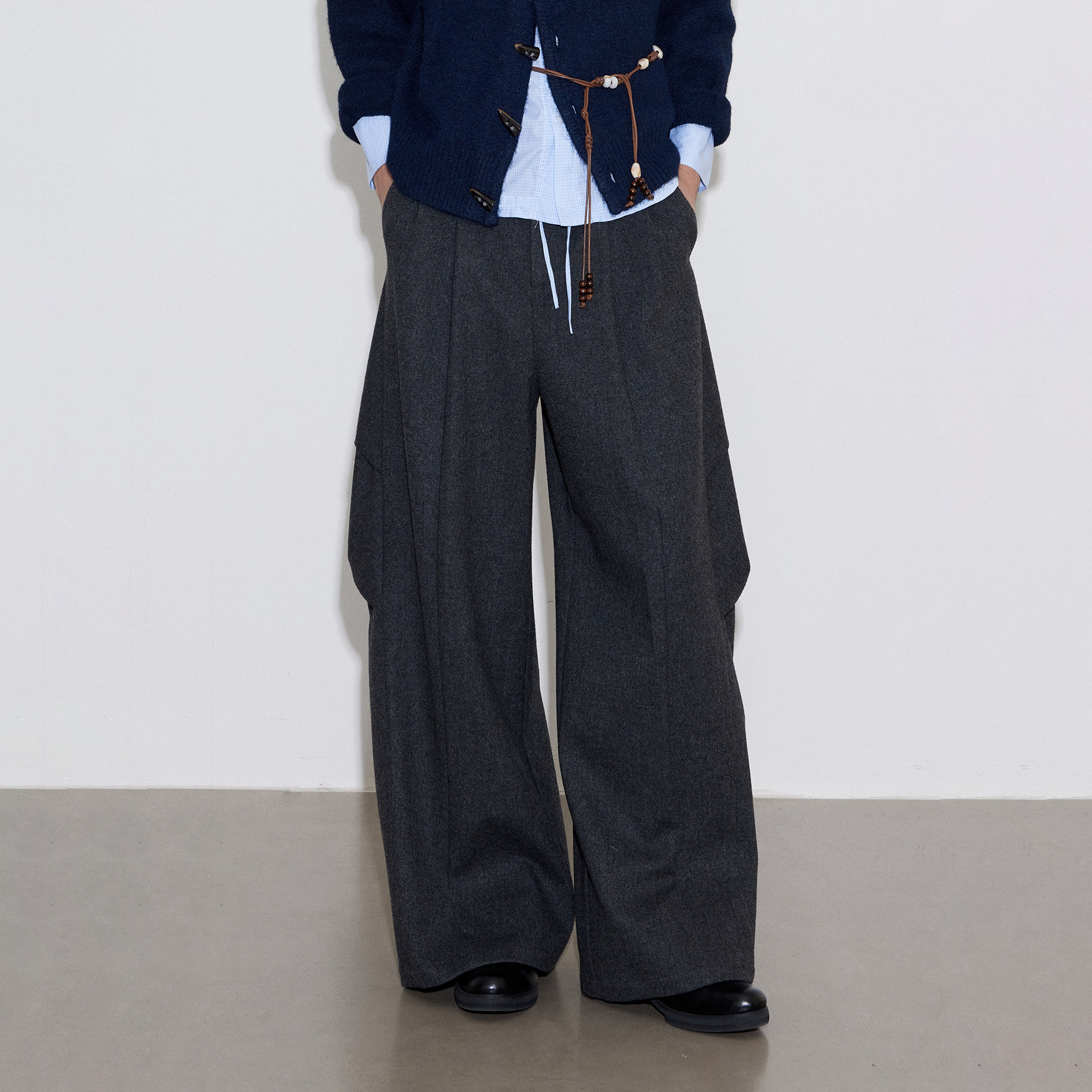 SoleMass WRINKLE PANTS褶皱阔腿裤宽松挺廓羊毛百搭长裤男女秋冬