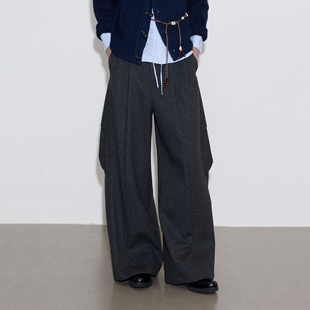 宽松挺廓羊毛百搭长裤 PANTS褶皱阔腿裤 男女秋冬 WRINKLE SoleMass