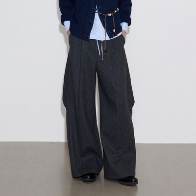 SoleMass WRINKLE PANTS褶皱阔腿裤宽松挺廓羊毛百搭长裤男女秋冬