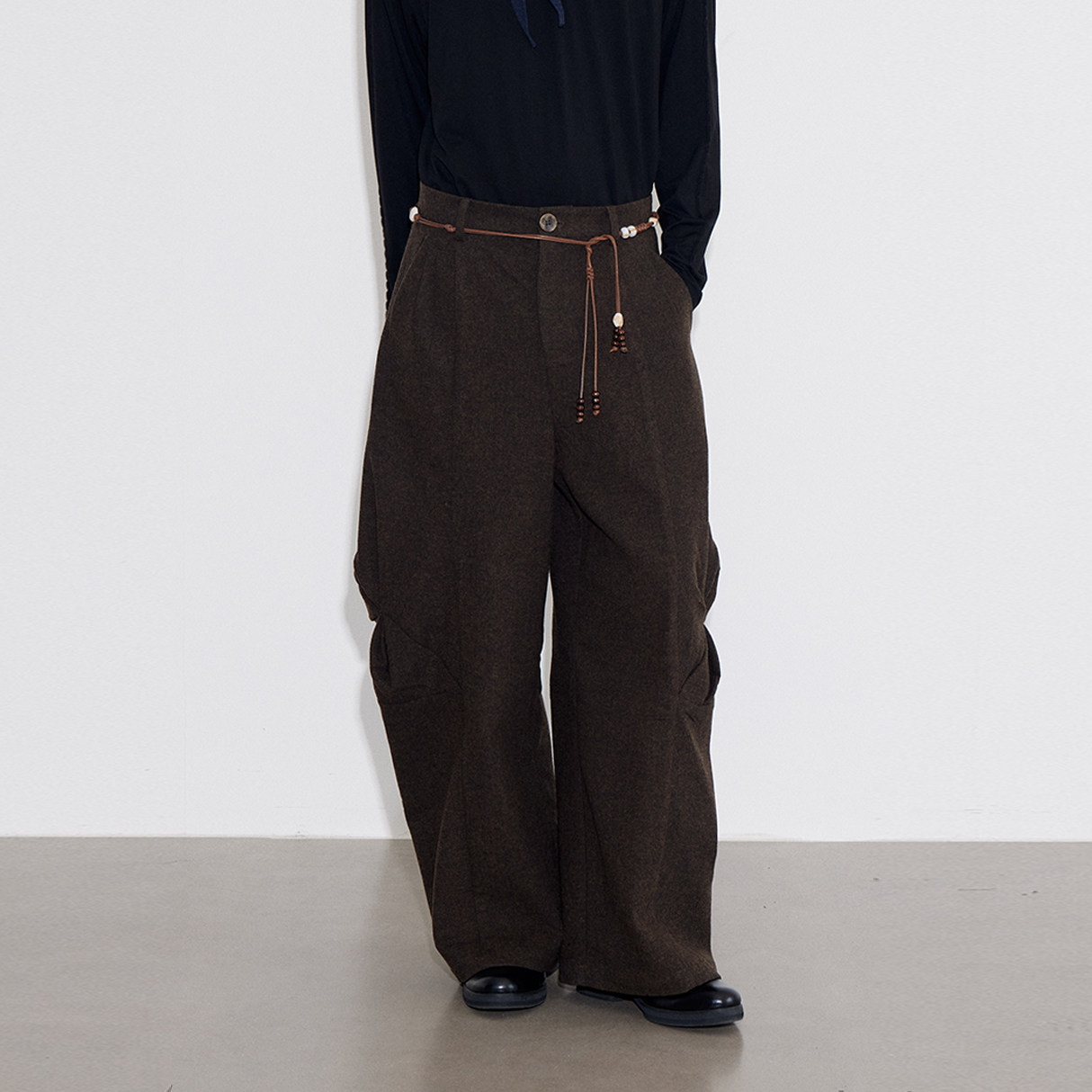 SoleMass SPIRALSCREW 雅丹风 旋螺立体褶羊毛裤阔腿裁剪长裤秋冬