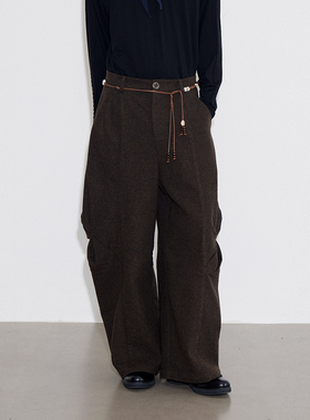 SoleMass SPIRALSCREW 雅丹风 旋螺立体褶羊毛裤阔腿裁剪长裤秋冬