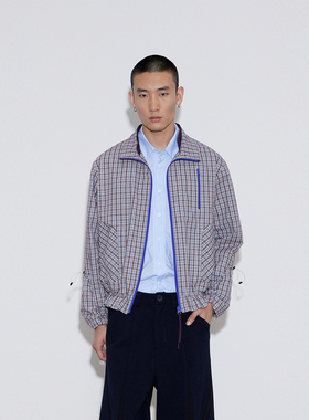SoleMass Plaid Jacket 立领斜插裁剪格子夹克 抽绳褶皱长袖外套