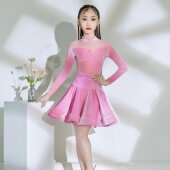 秋冬季 儿童拉丁舞练功服女童专业考级标准比赛服大摆裙舞蹈演出服
