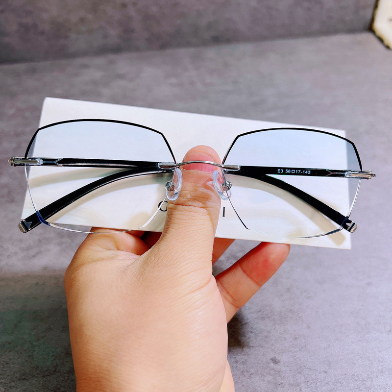 实体店同款配成品近视眼镜男100/150/200/300/500度无框变色眼镜
