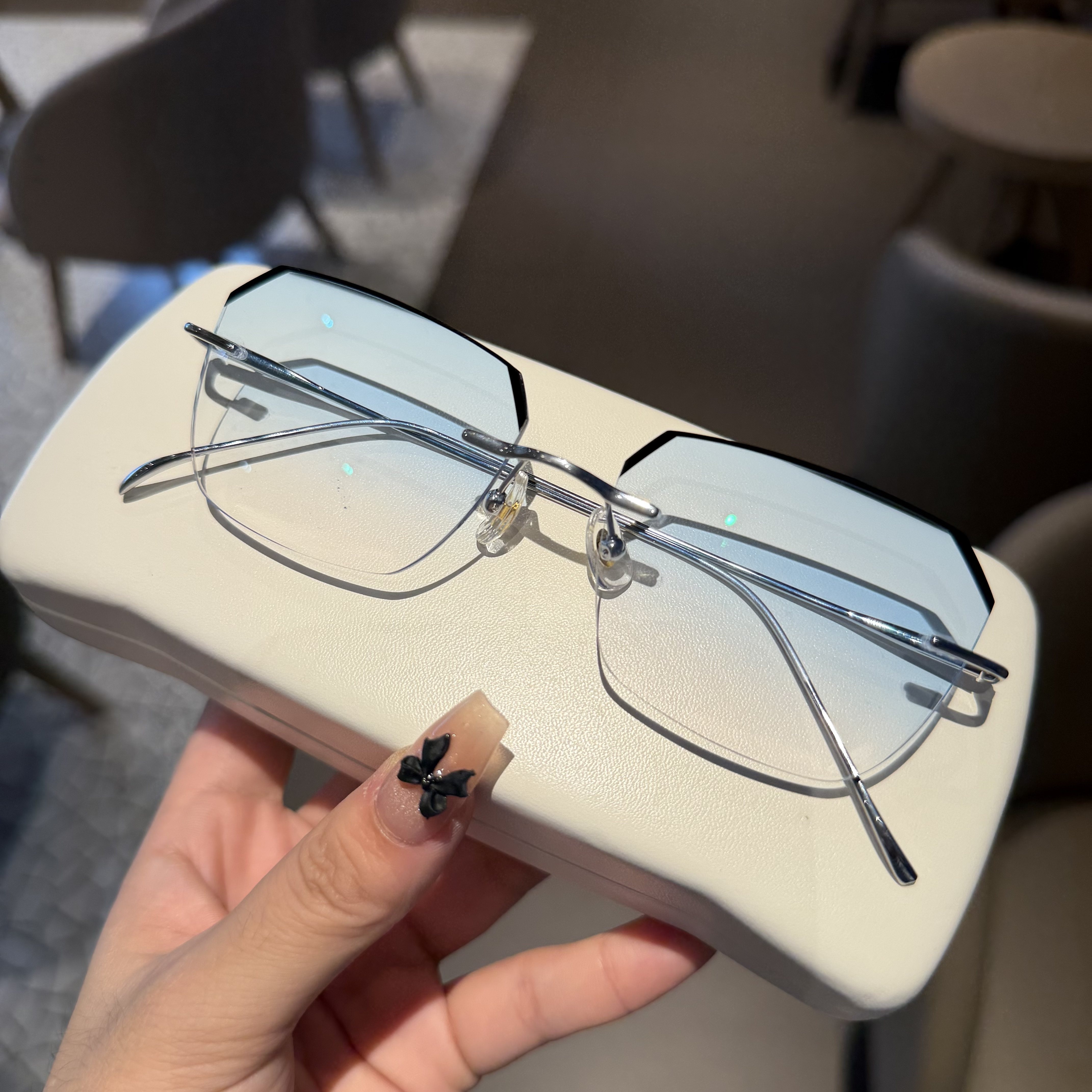 防雾纯钛无边框近视眼镜男款 可配有度数眼睛男近视镜变色配眼镜