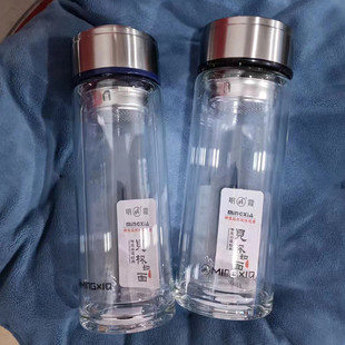 明霞3409双层玻璃茶水杯子定制logo小礼品不锈钢杯盖订制广告定做