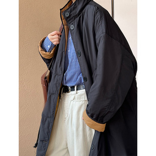 冬季 棉服F365 夹棉外套复古百搭翻领排扣过膝长款 保暖棉服棉衣