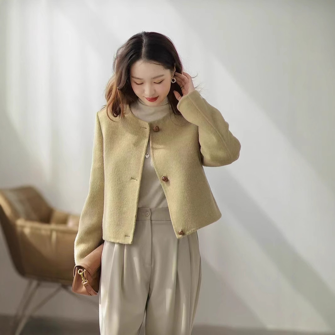 新款秋冬季韩系双面羊绒大衣女短