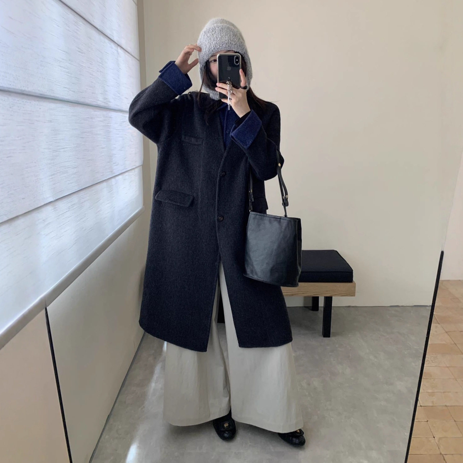 韩版时尚大领休闲宽松 长款加厚保暖羊毛毛双面呢外套女毛呢外套