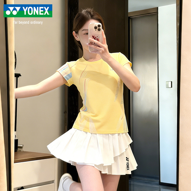 YONEX/尤尼克斯羽毛球服女国家队球迷运动短袖速干透气T恤短裙