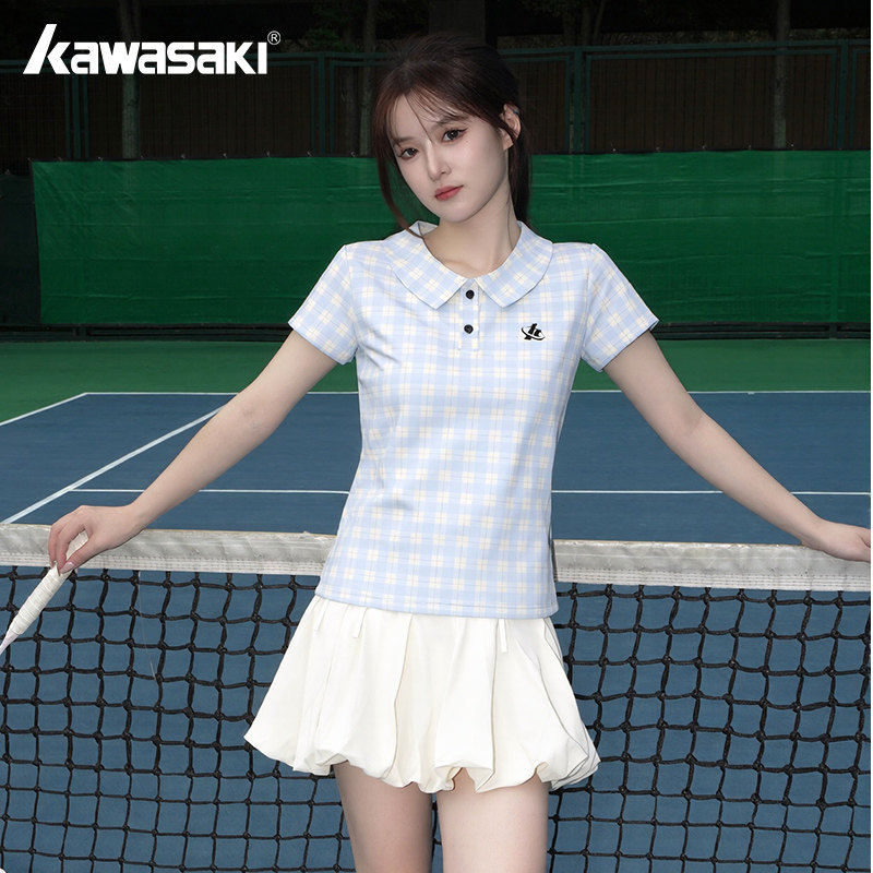 kawasaki川崎羽毛球服miu系芭蕾风运动休闲娃娃领短袖百搭花苞裙