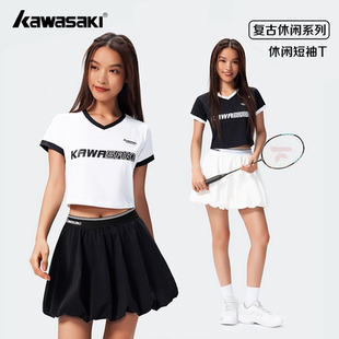T恤 Kawasaki川崎羽毛球服短裙女休闲运动防走光半身速干透气短袖