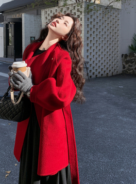 Mistletoe加厚双面羊毛呢新年红大衣新年战袍过年穿衣服喜庆冬季