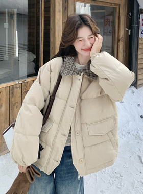 Mistletoe格纹拼接卡其短款羽绒服外套女2C212-G203-P255-K388