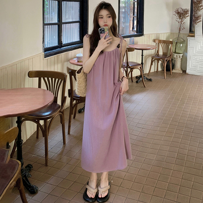 多巴胺紫色吊带连衣裙女