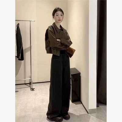 美式复古pu皮衣外套女秋