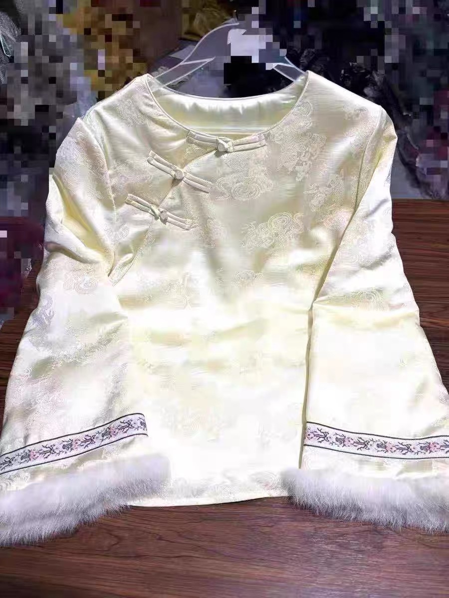 斜襟新中式国风复古盘扣加绒加厚宽松长袖上衣潮86-1女士上衣外套