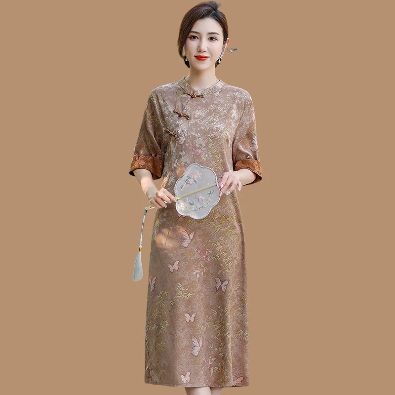 气质改良旗袍雪纺盘扣裙子