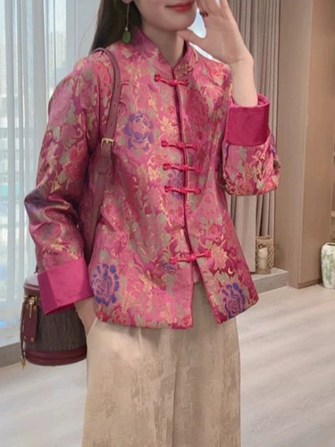 国风织锦提花立领女装气质上衣