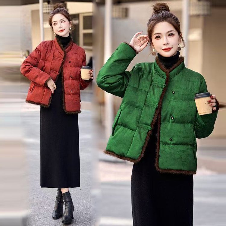 长袖夹棉外套R圆领毛袖加厚上衣