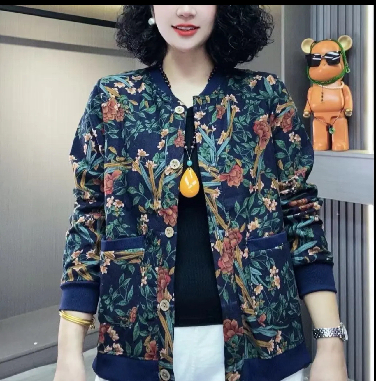 复古夹克休闲圆领中年妈妈