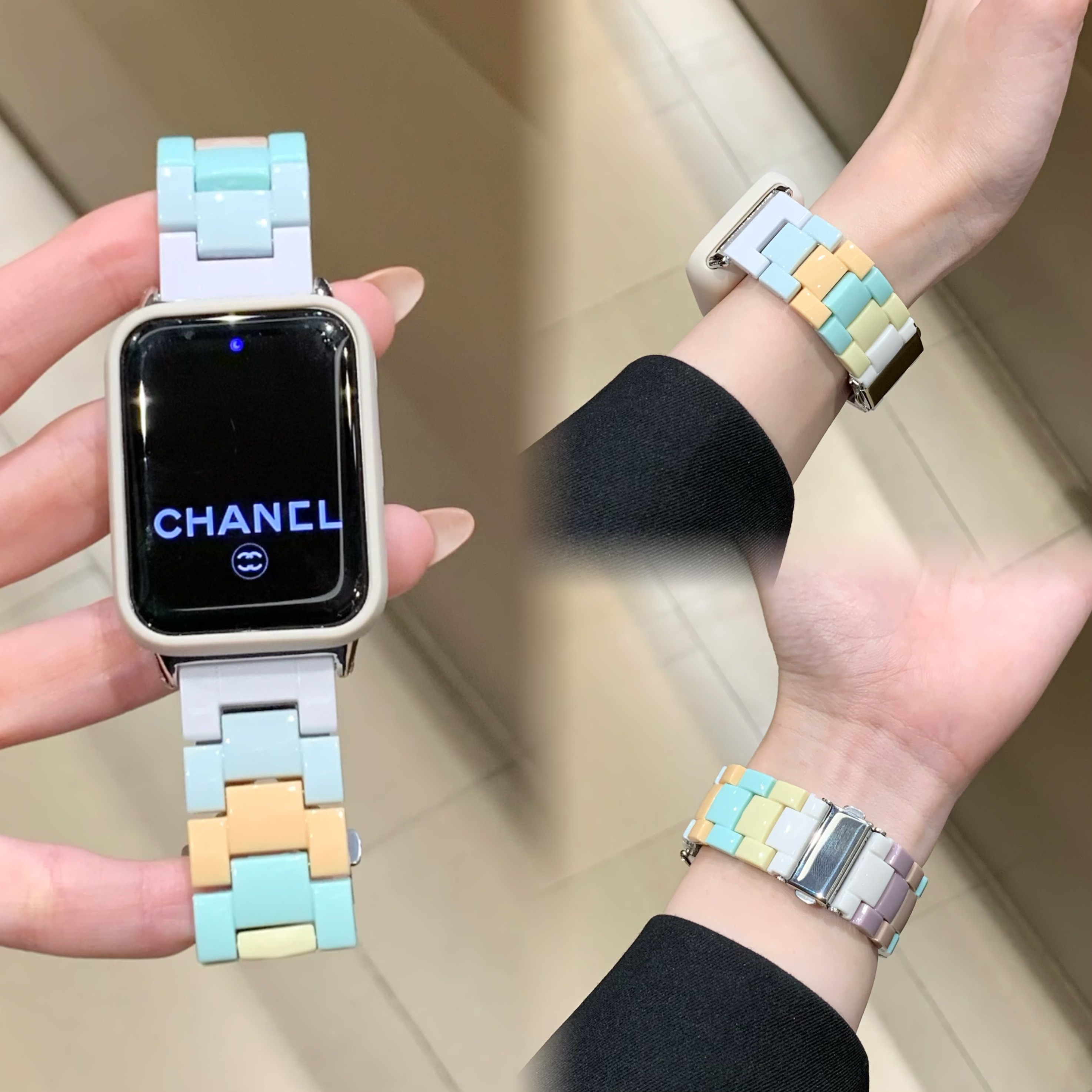 彩虹亚克力适用applewtachs10苹果s9表带华为fit4fit3小米9pro