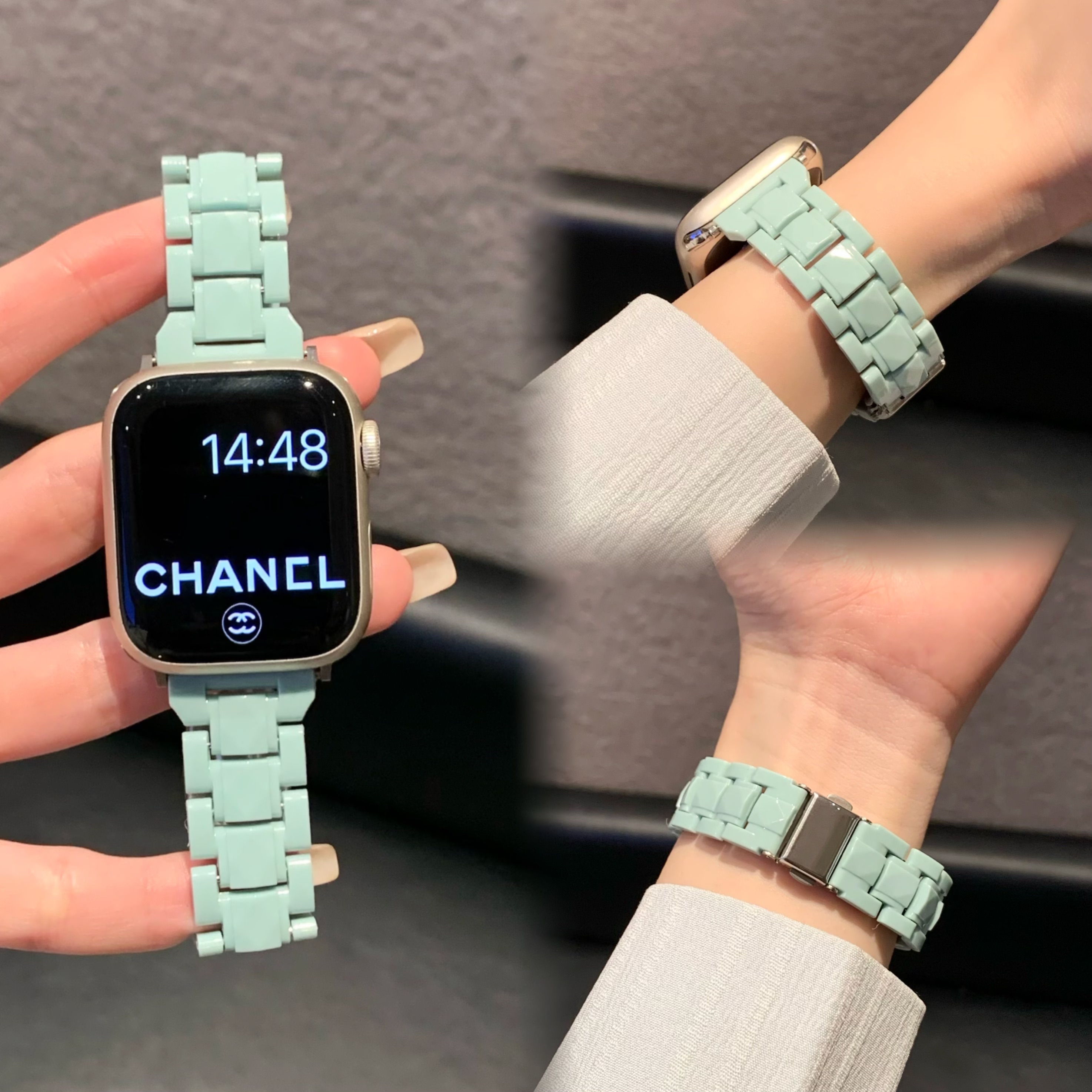 薄绿树脂适用applewtach10苹果s9手表带小米9pro华为fit4fit3表带