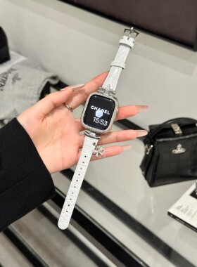 适用于AppleWatch9苹果手表表带iwatch87654se吊坠土星真皮圆鳄纹