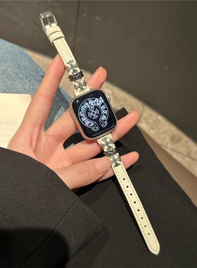 Chrome十字架细款皮质苹 果手表表带s9/s10/se适用iwatch876女