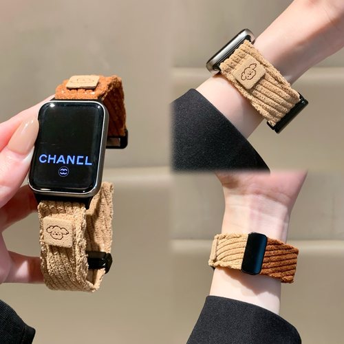 小狗灯芯绒适用applewtach10苹果s11表带iwatchse秋冬s9华为fit43